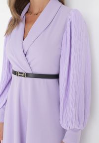 Born2be - Fioletowa Sukienka Rozkloszowana z Paskiem Aidyn. Kolor: fioletowy. Typ sukienki: kopertowe. Styl: elegancki. Długość: midi #5