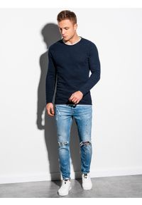 Ombre Clothing - Sweter męski E121 - granatowy - XXL. Okazja: na co dzień. Kolor: niebieski. Materiał: bawełna. Styl: casual, klasyczny, elegancki #5