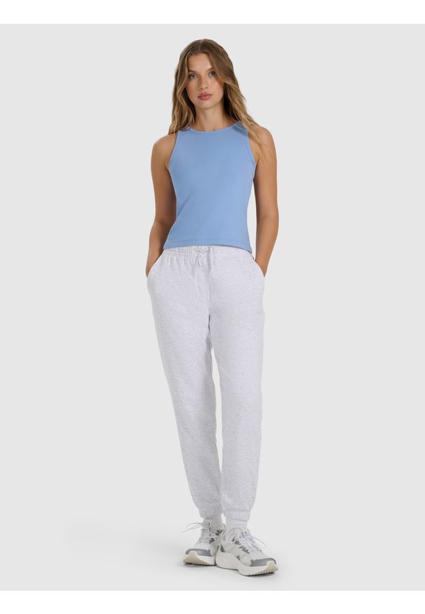 4f - 4F Top slim gładki damski - granatowy XS. Kolor: niebieski. Materiał: jersey, dzianina, materiał, elastan, bawełna. Wzór: gładki