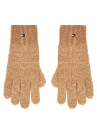 TOMMY HILFIGER - Tommy Hilfiger Rękawiczki Damskie Flag Fluffy AW0AW17797 Beżowy. Kolor: beżowy. Materiał: poliester, materiał