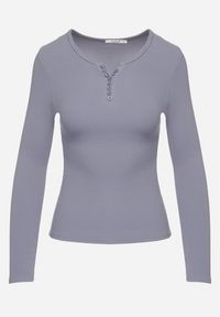 Born2be - Niebieska Prążkowana Bawełniana Bluzka z Guzikami Sarwiwi. Okazja: na co dzień. Kolor: niebieski. Materiał: bawełna, prążkowany. Styl: casual #3