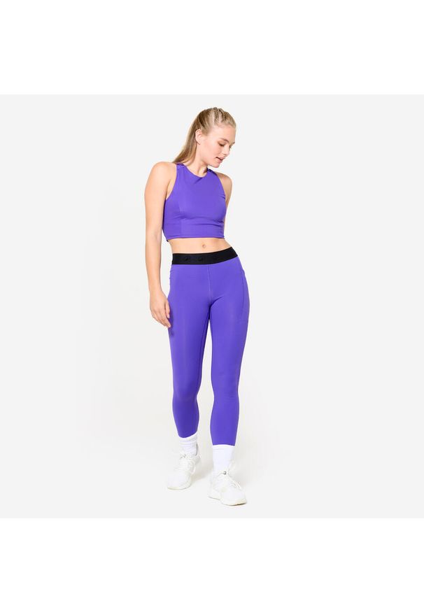DOMYOS - Legginsy fitness damskie Domyos. Kolor: fioletowy. Materiał: elastan, poliamid, materiał. Sport: fitness