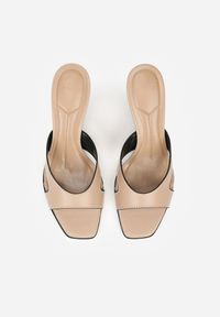 Born2be - Ciemnobeżowe Klapki na Szpilce Ozdobione Wycięciami Qhesova. Okazja: na co dzień. Kolor: beżowy. Materiał: jeans. Wzór: aplikacja. Obcas: na szpilce. Styl: casual #8