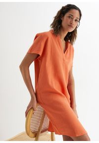 bonprix - Sukienka tunikowa z domieszką lnu. Kolor: pomarańczowy. Materiał: len #1