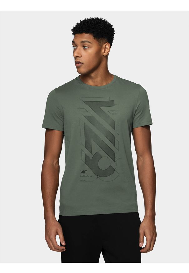 4f - T-shirt męski 4F x Wilfredo Leon. Kolor: szary. Materiał: bawełna, dzianina. Wzór: nadruk
