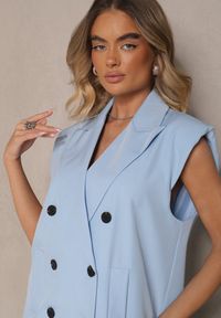 Renee - Niebieska Garniturowa Kamizelka z z Usztywnioną Linią Ramion Ellamira. Okazja: na co dzień. Kolor: niebieski. Materiał: skóra. Styl: klasyczny, casual