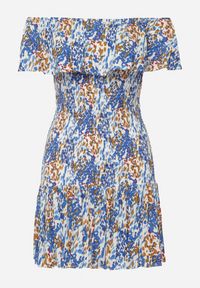 Born2be - Niebieska Sukienka Hiszpanka Mini z Elastycznej Wiskozy Zamra. Typ kołnierza: dekolt hiszpanka. Kolor: niebieski. Materiał: wiskoza. Sezon: lato. Długość: mini #4