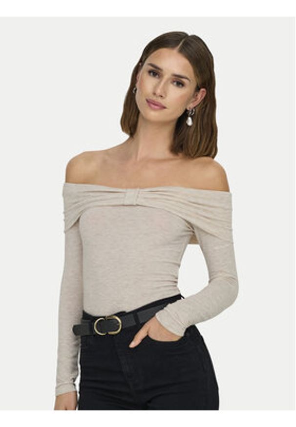 only - ONLY Bluzka Fayola 15339435 Beżowy Slim Fit. Kolor: beżowy. Materiał: wiskoza