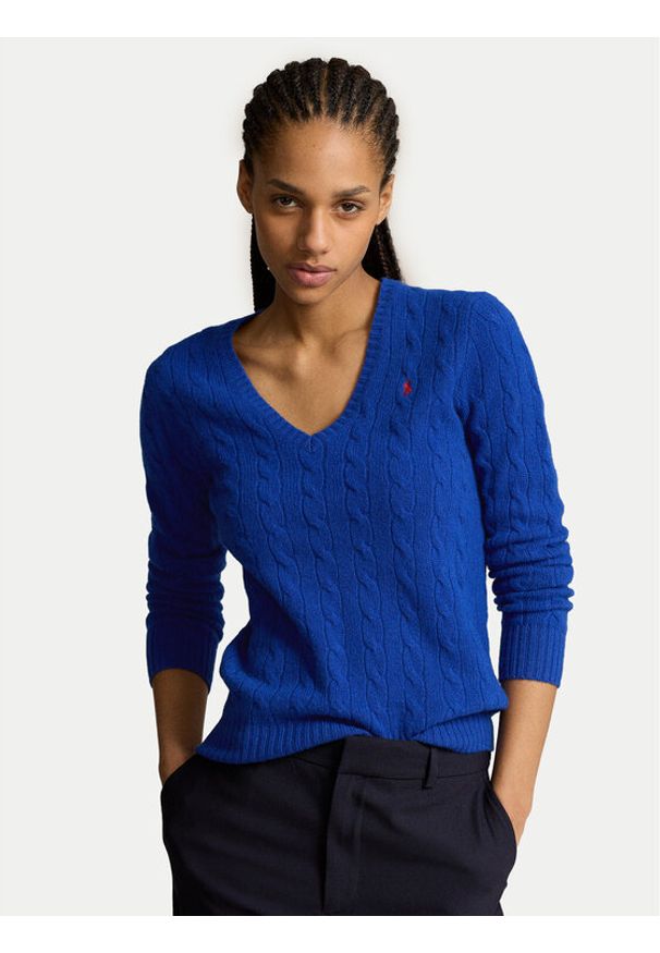 Polo Ralph Lauren Sweter 211910422018 Niebieski Slim Fit. Typ kołnierza: polo. Kolor: niebieski. Materiał: wełna