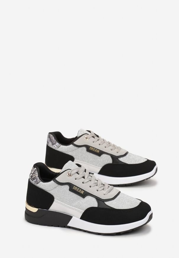 Born2be - Srebrno-Czarne Sneakersy przed Kostkę z Brokatem Balfora. Wysokość cholewki: przed kostkę. Kolor: srebrny