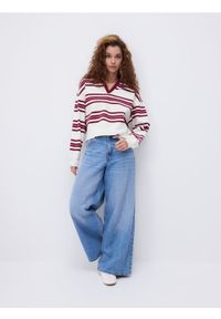 Reserved - Bluza w paski z kołnierzykiem - wielobarwny. Materiał: bawełna, dzianina. Wzór: paski