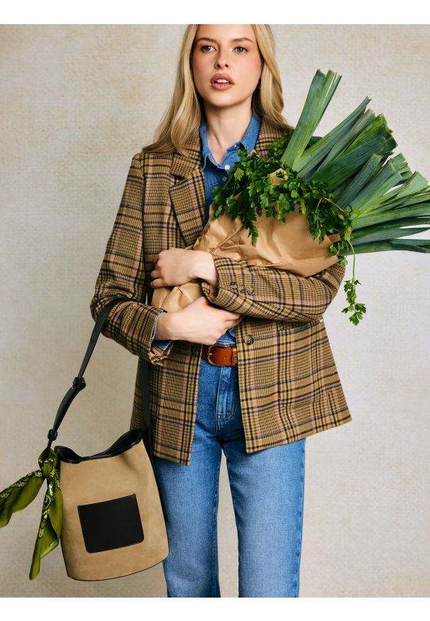 Big-Star - Marynarka damska w kratę Galani 601. Okazja: na co dzień. Kolor: różowy. Materiał: tkanina, jeans, materiał. Styl: casual, klasyczny, retro