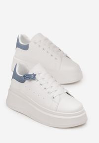 Renee - Biało-Niebieskie Sneakersy przed Kostkę na Platformie Phani. Wysokość cholewki: przed kostkę. Kolor: biały. Obcas: na platformie #3