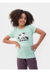 4f - T-shirt z nadrukiem dziewczęcy. Kolor: turkusowy. Materiał: bawełna. Wzór: nadruk
