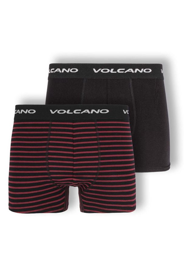 Volcano - Bawełniane bokserki męskie, dwupak, U-BOXER. Kolor: czarny, czerwony, wielokolorowy. Materiał: bawełna. Długość: długie. Wzór: gładki, paski