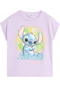bonprix - Shirt dziewczęcy Disney Stitch, z bawełny organicznej. Kolor: fioletowy. Materiał: bawełna. Wzór: motyw z bajki