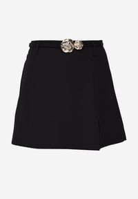 Renee - Czarne Spódnico-Szorty High Waist Ozdobione Metaliczną Aplikacją i Paskiem Retness. Okazja: na co dzień. Stan: podwyższony. Kolor: czarny. Wzór: aplikacja. Styl: casual #2