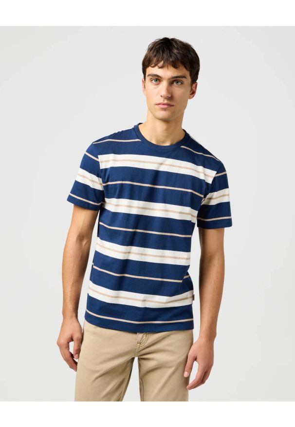 Wrangler - MESKA KOSZULKA WRANGLER STRIPE TEE BLACK IRIS 112362724