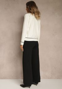 Renee - Jasnobeżowy Komplet z Dzianiny Spodnie Wide Leg i Retro Kardigan Giosila. Kolekcja: plus size. Kolor: beżowy. Materiał: dzianina