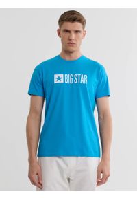 Big-Star - Koszulka męska bawełniana z logo BIG STAR niebieska Flynn 401. Okazja: na co dzień. Kolor: niebieski. Materiał: bawełna. Wzór: nadruk. Styl: klasyczny, elegancki, casual
