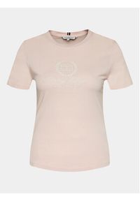 TOMMY HILFIGER - Tommy Hilfiger T-Shirt Flag Script WW0WW41761 Różowy Slim Fit. Kolor: różowy. Materiał: bawełna #4