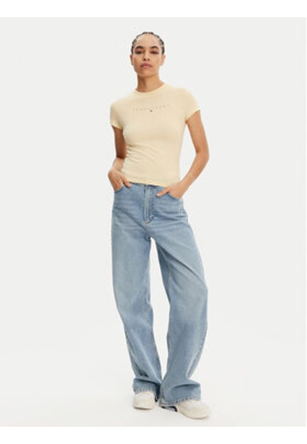 Tommy Jeans T-Shirt Tonal Linear DW0DW20315 Żółty Slim Fit. Kolor: żółty. Materiał: bawełna