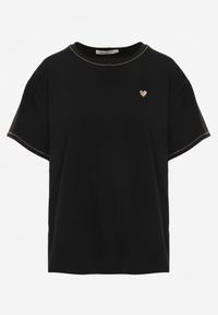 Renee - Czarny T-shirt z Bawełny z Motywem Serca i Łańcuszkiem Carilnessa. Okazja: na co dzień. Kolekcja: plus size. Kolor: czarny. Materiał: bawełna. Styl: casual, klasyczny #7