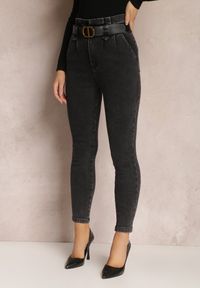 Renee - Czarne Jeansy Mom Fit z Paskiem Astera. Stan: podwyższony. Kolor: czarny. Styl: elegancki #3