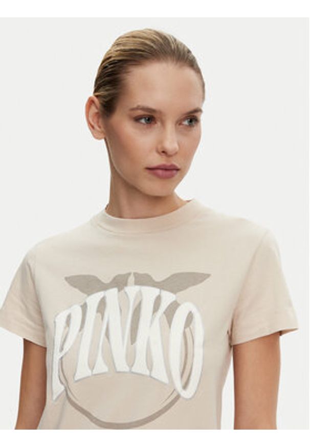 Pinko - PINKO T-Shirt Start 101752 A2CT Beżowy Regular Fit. Kolor: beżowy. Materiał: bawełna