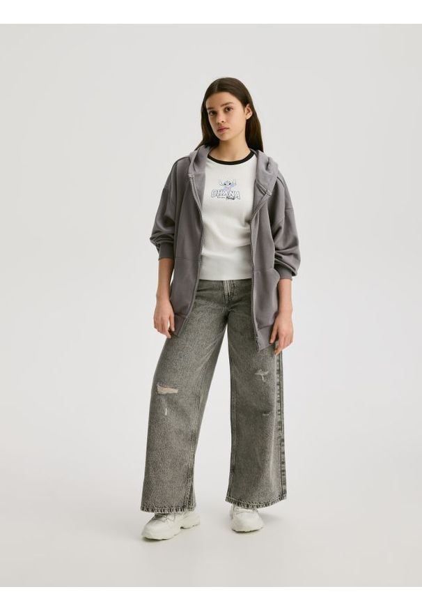 Reserved - Bluza z haftem - ciemnoszary. Kolor: szary. Materiał: dzianina, bawełna. Wzór: haft