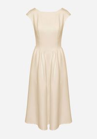 Born2be - Beżowa Sukienka o Rozkloszowanym Kroju z Wiązaniem i Dekoltem w Łódkę Aladriela. Okazja: na co dzień. Typ kołnierza: dekolt w łódkę. Kolor: beżowy. Długość rękawa: krótki rękaw. Sezon: wiosna, lato. Styl: casual, klasyczny #6