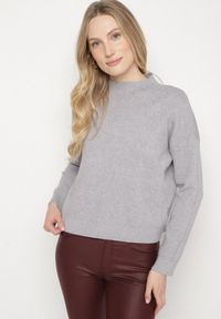 Born2be - Szary Gładki Sweter o Pudełkowym Kroju ze Stójką Unessa. Okazja: na co dzień. Typ kołnierza: kołnierzyk stójkowy. Kolor: szary. Materiał: jeans. Wzór: gładki. Styl: casual #6