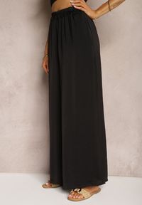 Renee - Czarne Wiskozowe Spodnie Szerokie High Waist Rissalene. Okazja: na spotkanie biznesowe, do pracy. Stan: podwyższony. Kolor: czarny. Materiał: wiskoza. Styl: biznesowy, elegancki #4