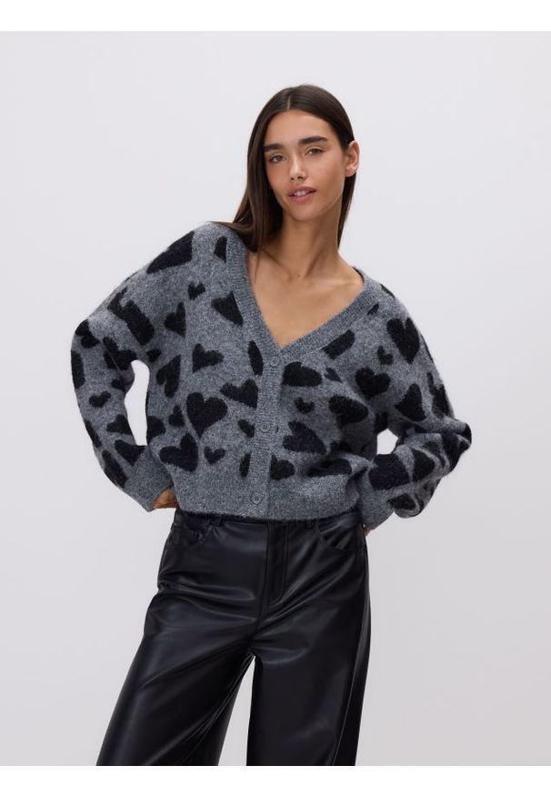 Reserved - Kardigan w serca - wielobarwny. Materiał: dzianina, wełna