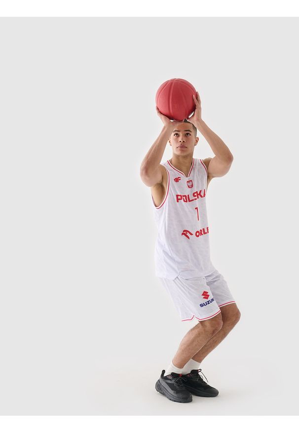 4f - 4F Koszulka reprezentacyjna męska 4F x PZKOSZ 2024 - SOCHAN - biała 3XL. Kolor: wielokolorowy. Materiał: dzianina, włókno, syntetyk, materiał. Długość rękawa: na ramiączkach. Wzór: gładki, nadruk, ze splotem. Sport: fitness, koszykówka