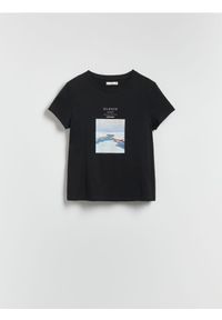Reserved - Bawełniany t-shirt z nadrukiem - czarny. Kolor: czarny. Materiał: bawełna. Wzór: nadruk #1