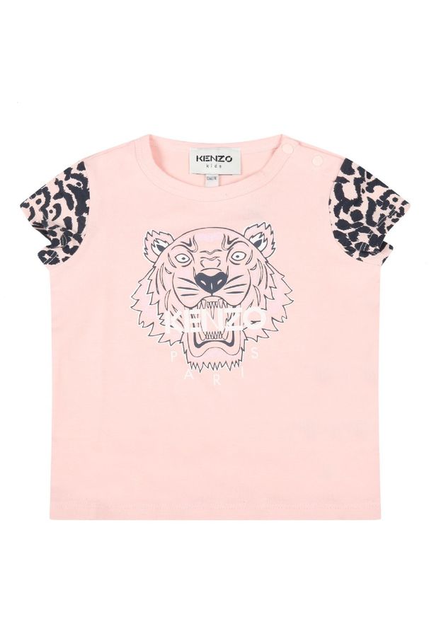 Kenzo kids - KENZO KIDS - Różowy t-shirt z nadrukiem tygrysa 0-4 lata. Kolor: różowy, wielokolorowy, fioletowy. Materiał: bawełna. Długość rękawa: krótki rękaw. Wzór: nadruk. Sezon: lato
