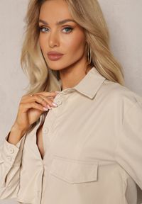 Renee - Beżowa Koszulowa Sukienka z Wycięciami i Paskiem w Talii Kirinea. Kolor: beżowy. Materiał: tkanina. Typ sukienki: koszulowe #3