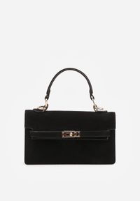 Born2be - Czarna Elegancka Torebka Kuferek z Imitacji Zamszu z Dodatkowym Łańcuszkiem Epona. Kolor: czarny. Materiał: zamszowe. Styl: elegancki. Rodzaj torebki: na ramię #1