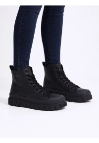 Big-Star - Trampki damskie wysokie czarne MM274625 906. Zapięcie: sznurówki. Kolor: czarny. Materiał: skóra ekologiczna. Szerokość cholewki: normalna. Obcas: na platformie. Styl: elegancki, klasyczny #2