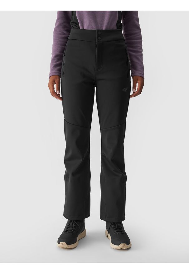 4f - 4F Spodnie narciarskie softshellowe membrana 10000 damskie - czarne S. Kolor: czarny. Materiał: dzianina, tkanina, syntetyk, materiał, softshell. Technologia: Windstopper. Sezon: zima. Sport: narciarstwo