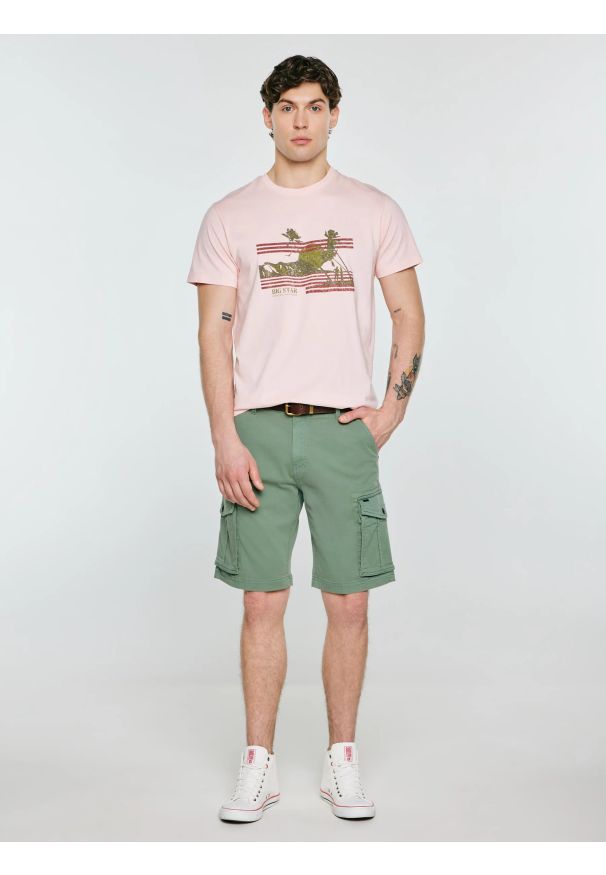 Big-Star - Koszulka męska z nadrukiem różowa Regger 600. Okazja: na spacer. Kolor: różowy. Materiał: materiał, bawełna, skóra, dzianina. Wzór: nadruk. Sezon: lato. Styl: klasyczny