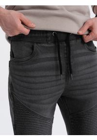 Ombre Clothing - Spodnie męskie joggery jeansowe z przeszyciami - grafitowe V4 OM-PADJ-0113 - XXL. Kolor: szary. Materiał: jeans #4
