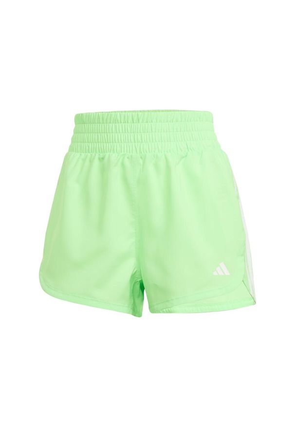 Adidas - Szorty Pacer Training 3-Stripes Woven High-Rise. Kolor: żółty, zielony, biały, wielokolorowy. Materiał: materiał. Sport: fitness