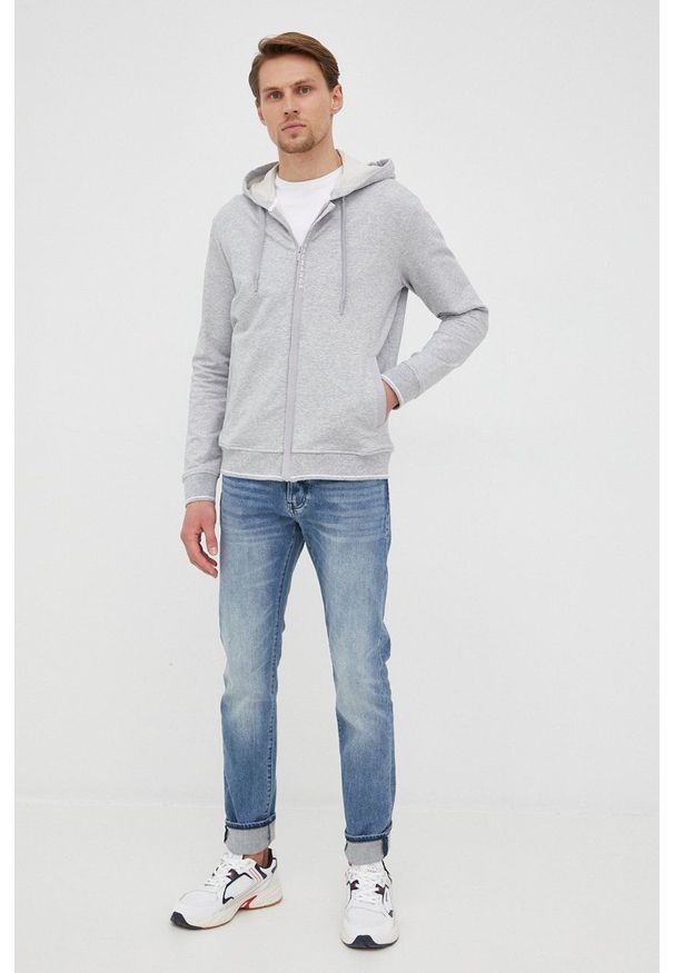 Armani Exchange - Bluza. Okazja: na co dzień. Typ kołnierza: kaptur. Kolor: szary. Styl: casual