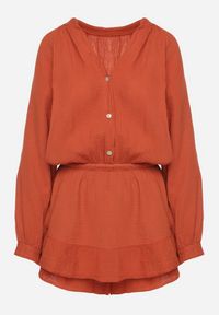 Born2be - Pomarańczowy Bawełniany Kombinezon z Elastyczną Gumką w Talii i Spódnico-Spodenkami Gleasea. Okazja: na co dzień. Kolor: pomarańczowy. Materiał: bawełna. Styl: casual, elegancki #5