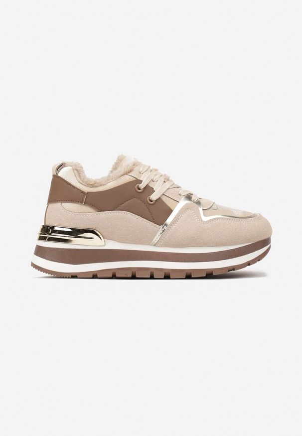 Born2be - Beżowe Zimowe Sneakersy Ocieplone Futerkiem Vertirani. Kolor: beżowy. Materiał: futro. Sezon: zima