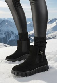 Born2be - Czarne Botki Sztyblety na Platformie z Metalowym Detalem przy Cholewce Danellia. Okazja: na co dzień. Kolor: czarny. Materiał: jeans. Szerokość cholewki: normalna. Obcas: na platformie. Styl: casual, elegancki #1