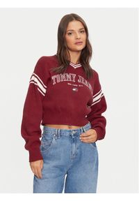 Tommy Jeans Sweter Varsity DW0DW18692 Czerwony Relaxed Fit. Kolor: czerwony. Materiał: bawełna