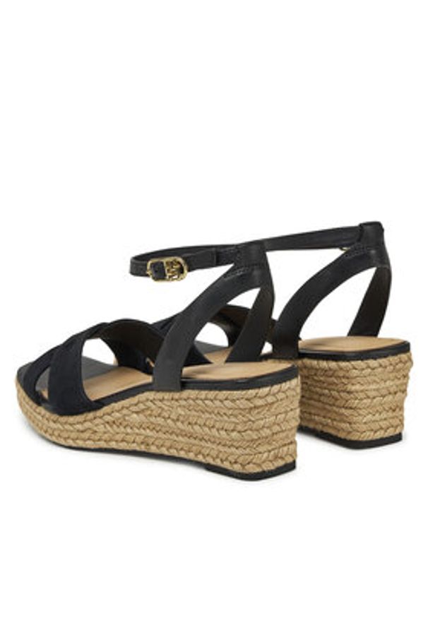 TOMMY HILFIGER - Tommy Hilfiger Espadryle Leather & Suede Mid Wedge Espad FW0FW08804 Czarny. Kolor: czarny. Materiał: skóra